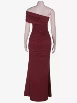 Burgundy One Shoulder Women's Maxi Gown - Elegant Ruched Bodycon Long Dress - Old Money Aesthetic Evening Party Wear 2026