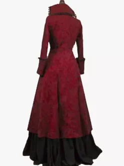 Burgundy Retro Tudor Dress Ruffles Floral Print Dress Women Retro Tunic Costume