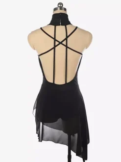 Burgundy Skating Dress High Collar Sleeveless Backless Cross Strapless Skating Dress