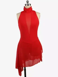 Burgundy Skating Dress High Collar Sleeveless Backless Cross Strapless Skating Dress