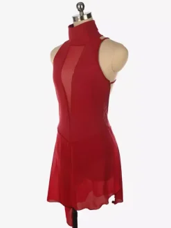 Burgundy Skating Dress High Collar Sleeveless Backless Cross Strapless Skating Dress