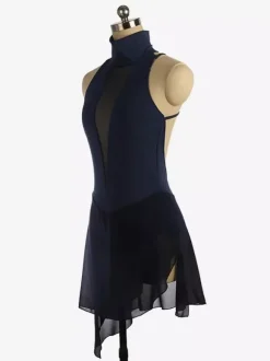 Burgundy Skating Dress High Collar Sleeveless Backless Cross Strapless Skating Dress
