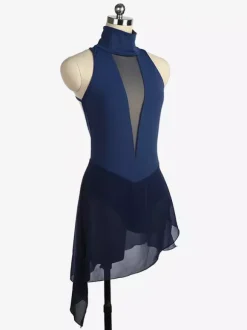 Burgundy Skating Dress High Collar Sleeveless Backless Cross Strapless Skating Dress