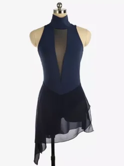 Burgundy Skating Dress High Collar Sleeveless Backless Cross Strapless Skating Dress