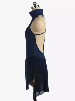 Burgundy Skating Dress High Collar Sleeveless Backless Cross Strapless Skating Dress