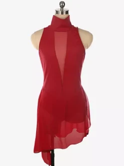 Burgundy Skating Dress High Collar Sleeveless Backless Cross Strapless Skating Dress