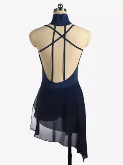 Burgundy Skating Dress High Collar Sleeveless Backless Cross Strapless Skating Dress
