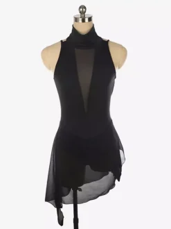 Burgundy Skating Dress High Collar Sleeveless Backless Cross Strapless Skating Dress