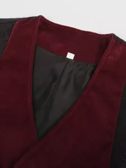 Burgundy Vintage Vintage Sleeveless Waistcoat Retro Costumes For Man