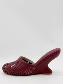 Burgundy Wedge Sandals Round Toe Cut Out Backless Sandal Shoes