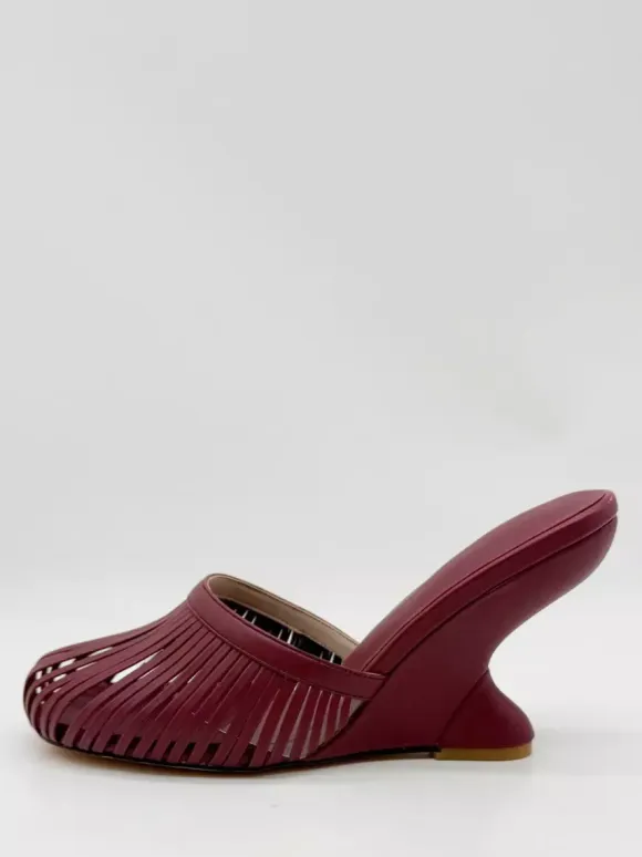 Burgundy Wedge Sandals Round Toe Cut Out Backless Sandal Shoes