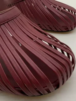 Burgundy Wedge Sandals Round Toe Cut Out Backless Sandal Shoes
