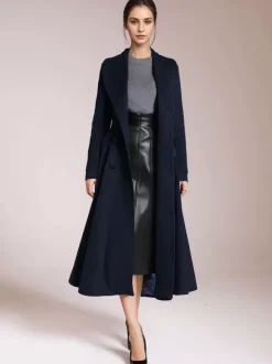 Burgundy Woolen Flared Coat Vintage Shawl Collar Double-breasted Winter A-line Outerwear For Women 2026