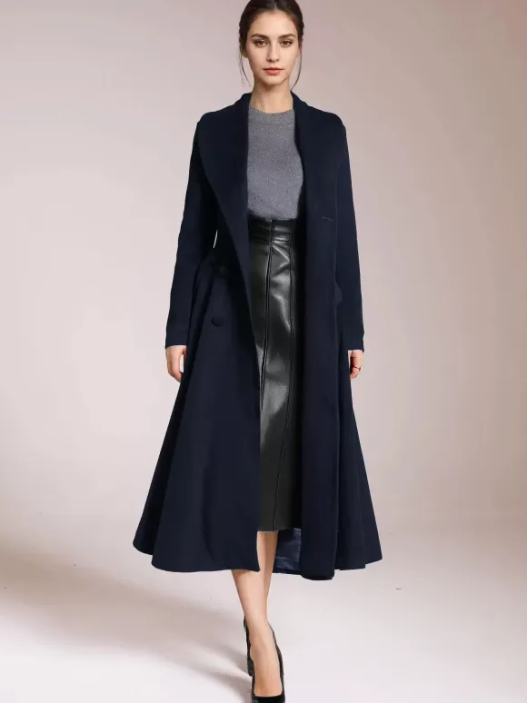 Burgundy Woolen Flared Coat Vintage Shawl Collar Double-breasted Winter A-line Outerwear For Women 2026