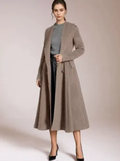 Burgundy Woolen Flared Coat Vintage Shawl Collar Double-breasted Winter A-line Outerwear For Women 2026
