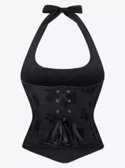Bustier Top Corsets Black Elegant Backless Street Wear Lace Up Lingerie