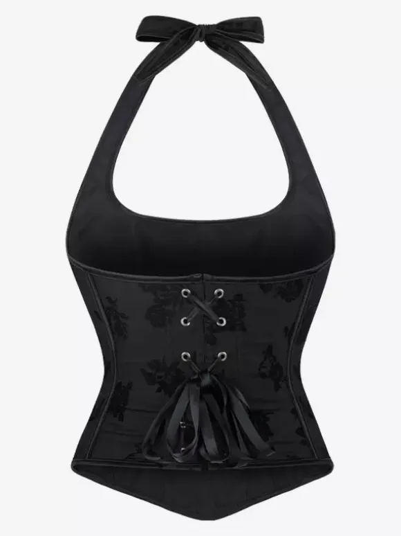 Bustier Top Corsets Black Elegant Backless Street Wear Lace Up Lingerie