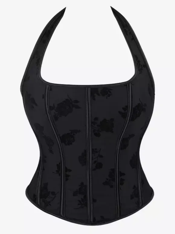 Bustier Top Corsets Black Elegant Backless Street Wear Lace Up Lingerie