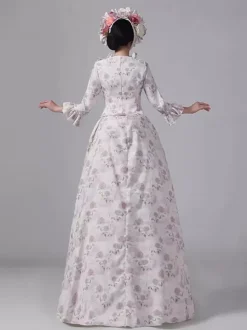 Bustle Victorian Dress Floral Countryside Elegant Long Sleeves Ball Maxi Retro Dress With Hat