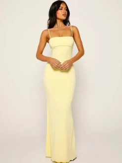 Butter Yellow Bodycon Dresses Spaghetti Strap Fitted Party Prom Bodycon Maxi Dresses