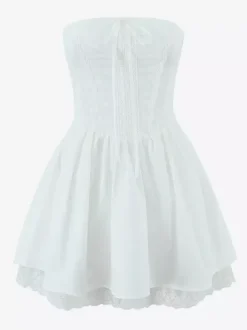 Butter Yellow Sleeveless Lace-Trimmed Mini Corset Dress With Lace-up Back 2026