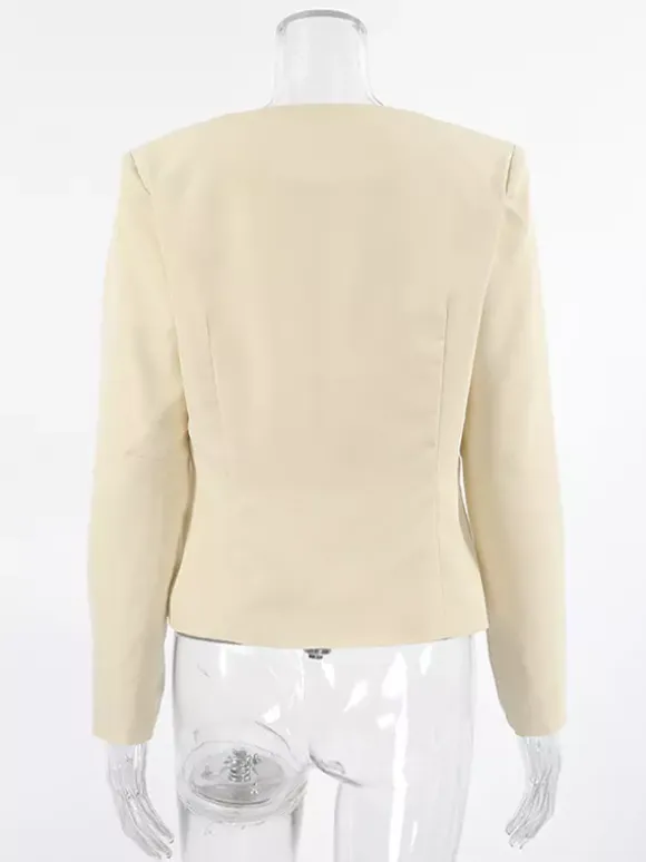 Butter Yellow Women's Cropped Blazer - Elegant Buckle Front Round Neck Jacket - Slim Fit Date Night Outfits 2026