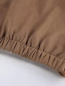 Camel Faux Suede Women's Bomber Jacket - Retro Zip Up Elastic Hem Relaxed Fit - Spring Daily Casual Streetwear 2026
