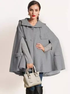 Camel Hooded Woolen Cape Coat For Women Oversized Poncho Winter Outerwear 2026