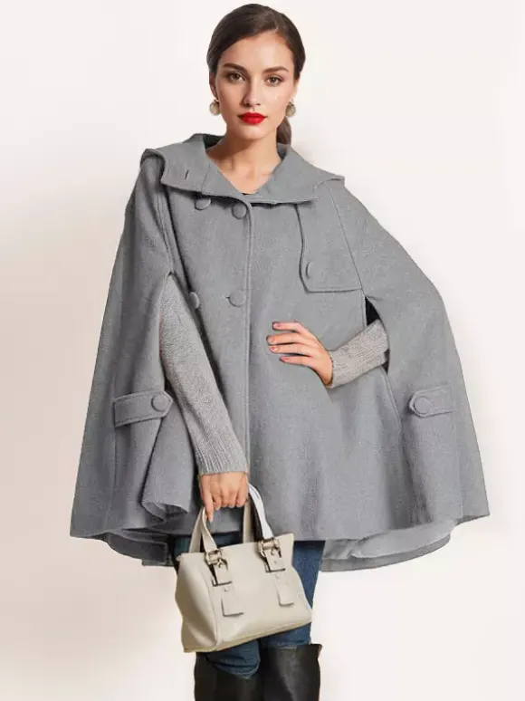 Camel Hooded Woolen Cape Coat For Women Oversized Poncho Winter Outerwear 2026
