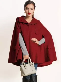 Camel Hooded Woolen Cape Coat For Women Oversized Poncho Winter Outerwear 2026