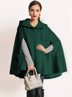 Camel Hooded Woolen Cape Coat For Women Oversized Poncho Winter Outerwear 2026