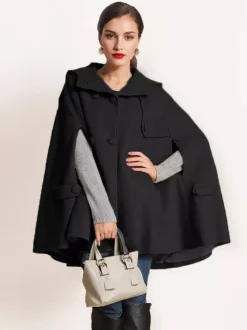 Camel Hooded Woolen Cape Coat For Women Oversized Poncho Winter Outerwear 2026