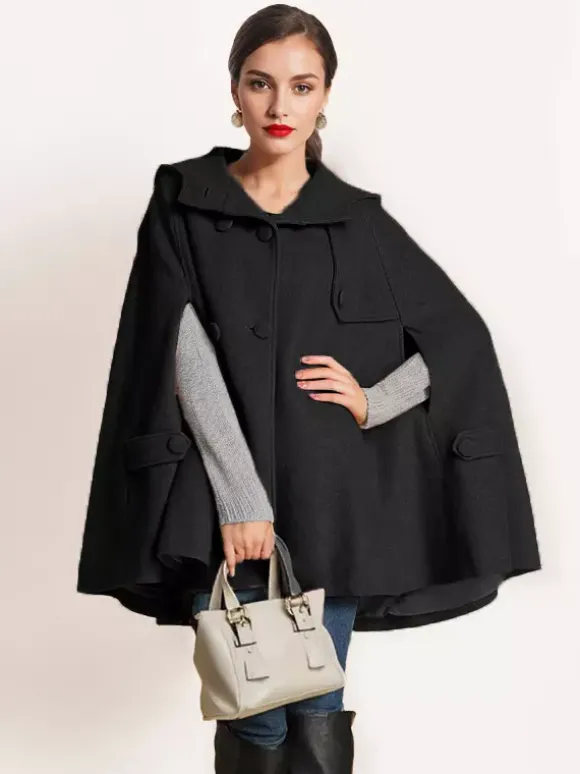 Camel Hooded Woolen Cape Coat For Women Oversized Poncho Winter Outerwear 2026