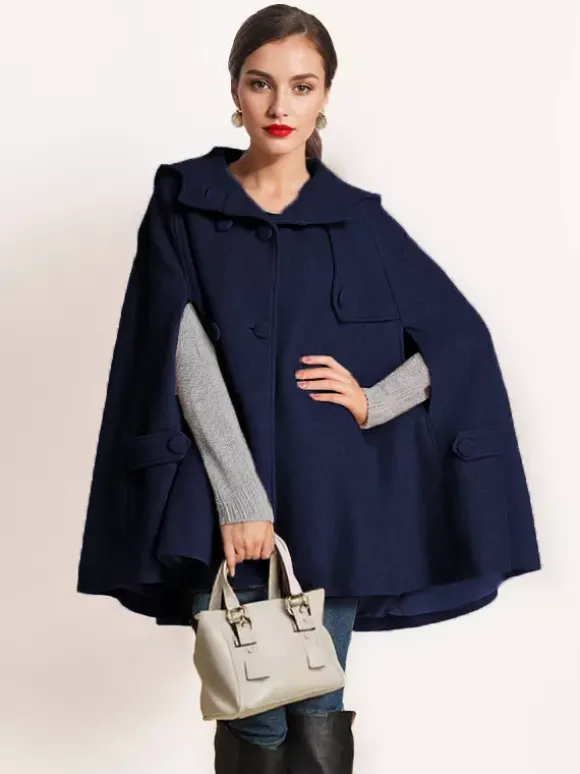 Camel Hooded Woolen Cape Coat For Women Oversized Poncho Winter Outerwear 2026