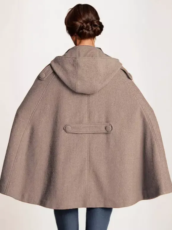 Camel Hooded Woolen Cape Coat For Women Oversized Poncho Winter Outerwear 2026