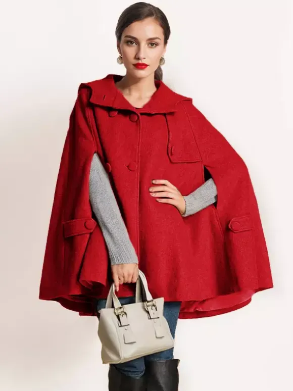 Camel Hooded Woolen Cape Coat For Women Oversized Poncho Winter Outerwear 2026