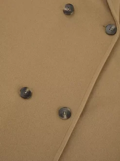 Camel Double Breasted Women Pea Coat - Minimalist Notch Lapel Boxy Fit - Quiet Luxury Spring Streetwear 2026