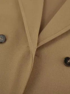 Camel Double Breasted Women Pea Coat - Minimalist Notch Lapel Boxy Fit - Quiet Luxury Spring Streetwear 2026