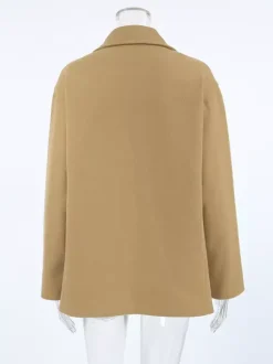 Camel Double Breasted Women Pea Coat - Minimalist Notch Lapel Boxy Fit - Quiet Luxury Spring Streetwear 2026
