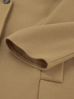 Camel Double Breasted Women Pea Coat - Minimalist Notch Lapel Boxy Fit - Quiet Luxury Spring Streetwear 2026