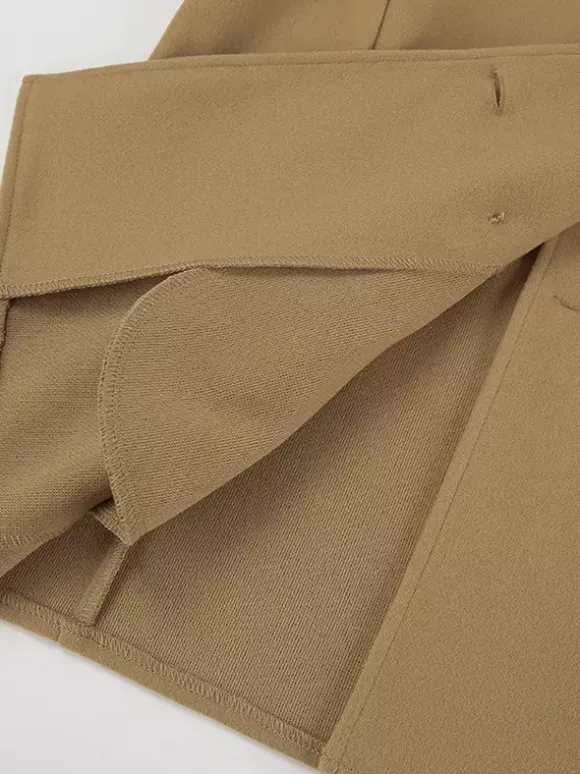 Camel Double Breasted Women Pea Coat - Minimalist Notch Lapel Boxy Fit - Quiet Luxury Spring Streetwear 2026