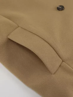 Camel Double Breasted Women Pea Coat - Minimalist Notch Lapel Boxy Fit - Quiet Luxury Spring Streetwear 2026