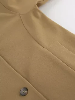 Camel Double Breasted Women Pea Coat - Minimalist Notch Lapel Boxy Fit - Quiet Luxury Spring Streetwear 2026