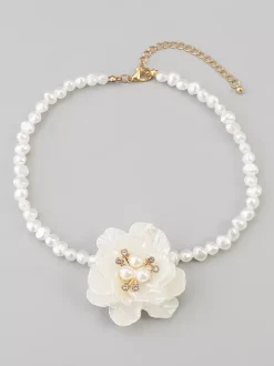 Camellia And Pearl Choker Necklace For Women 2026