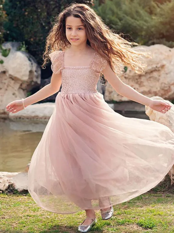 Cameo Brown Flower Girl Dresses Jewel Neck Sleeveless Ankle-Length A-Line Lace Formal Kids Pageant Dresses