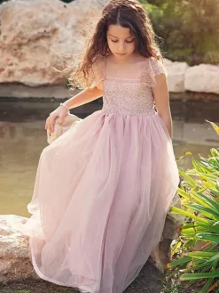 Cameo Brown Flower Girl Dresses Jewel Neck Sleeveless Ankle-Length A-Line Lace Formal Kids Pageant Dresses