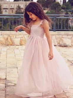 Cameo Brown Flower Girl Dresses Jewel Neck Sleeveless Ankle-Length A-Line Lace Formal Kids Pageant Dresses