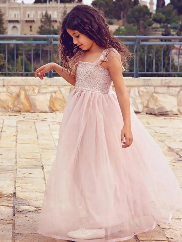 Cameo Brown Flower Girl Dresses Jewel Neck Sleeveless Ankle-Length A-Line Lace Formal Kids Pageant Dresses