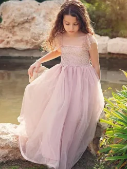 Cameo Brown Flower Girl Dresses Jewel Neck Sleeveless Ankle-Length A-Line Lace Formal Kids Pageant Dresses