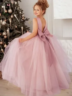 Cameo Pink Flower Girl Dress Beaded Jewel Neck Sleeveless Girls Party Dresses